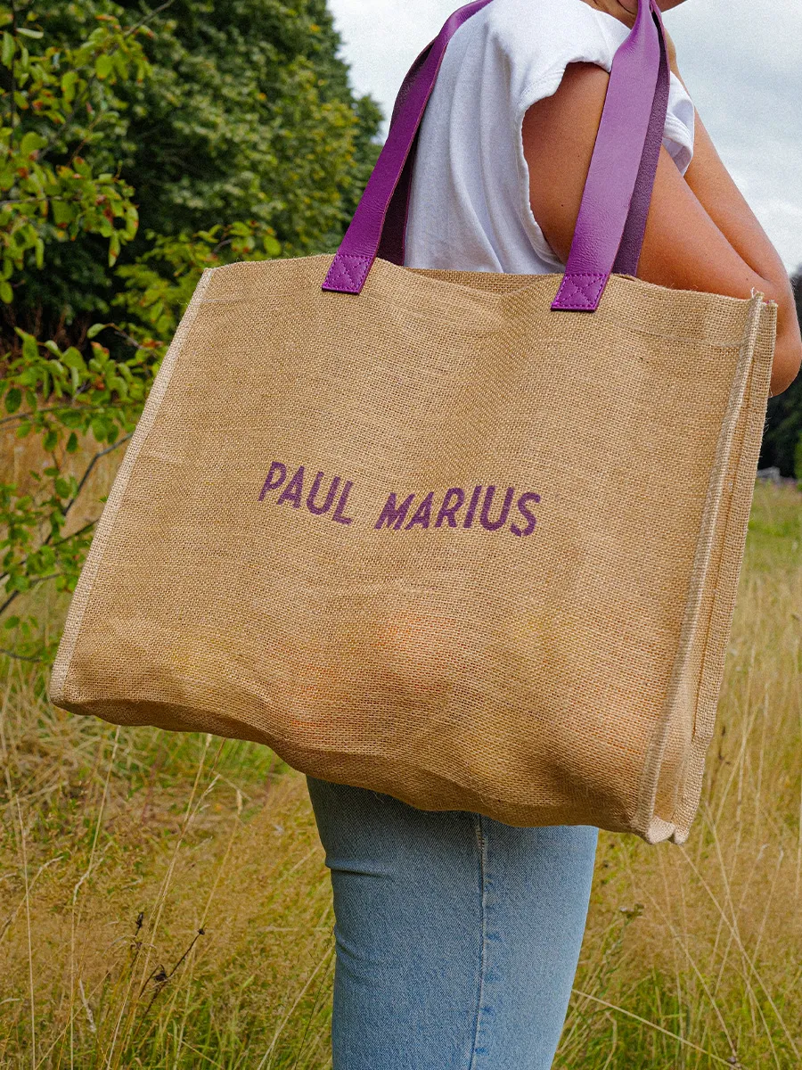 Purple Leather and Jute Tote Bag for Women - LeCabas Jute Sorbet Blackcurrant | PAUL MARIUS