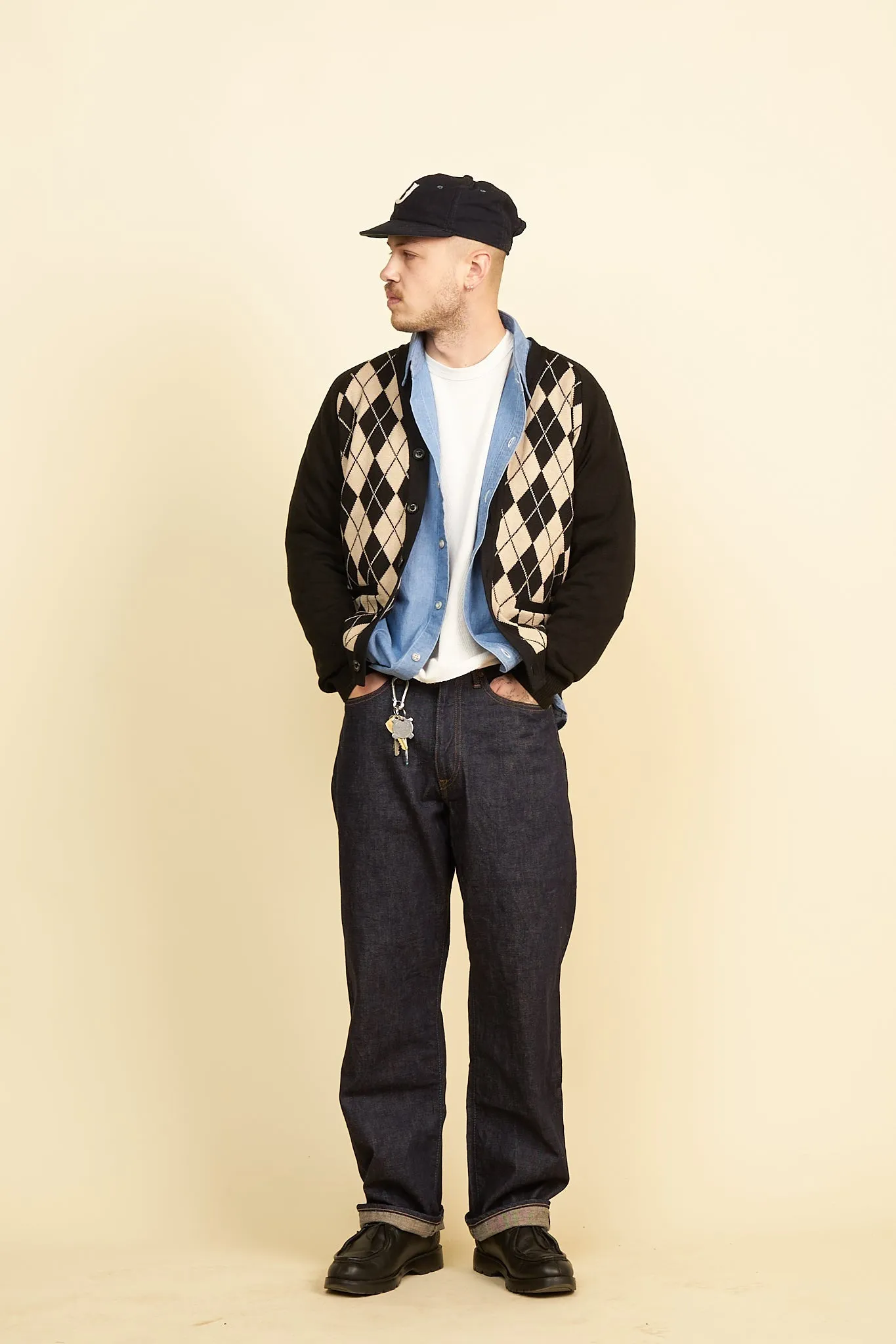 Rats Argyle Knit Cardigan - Black