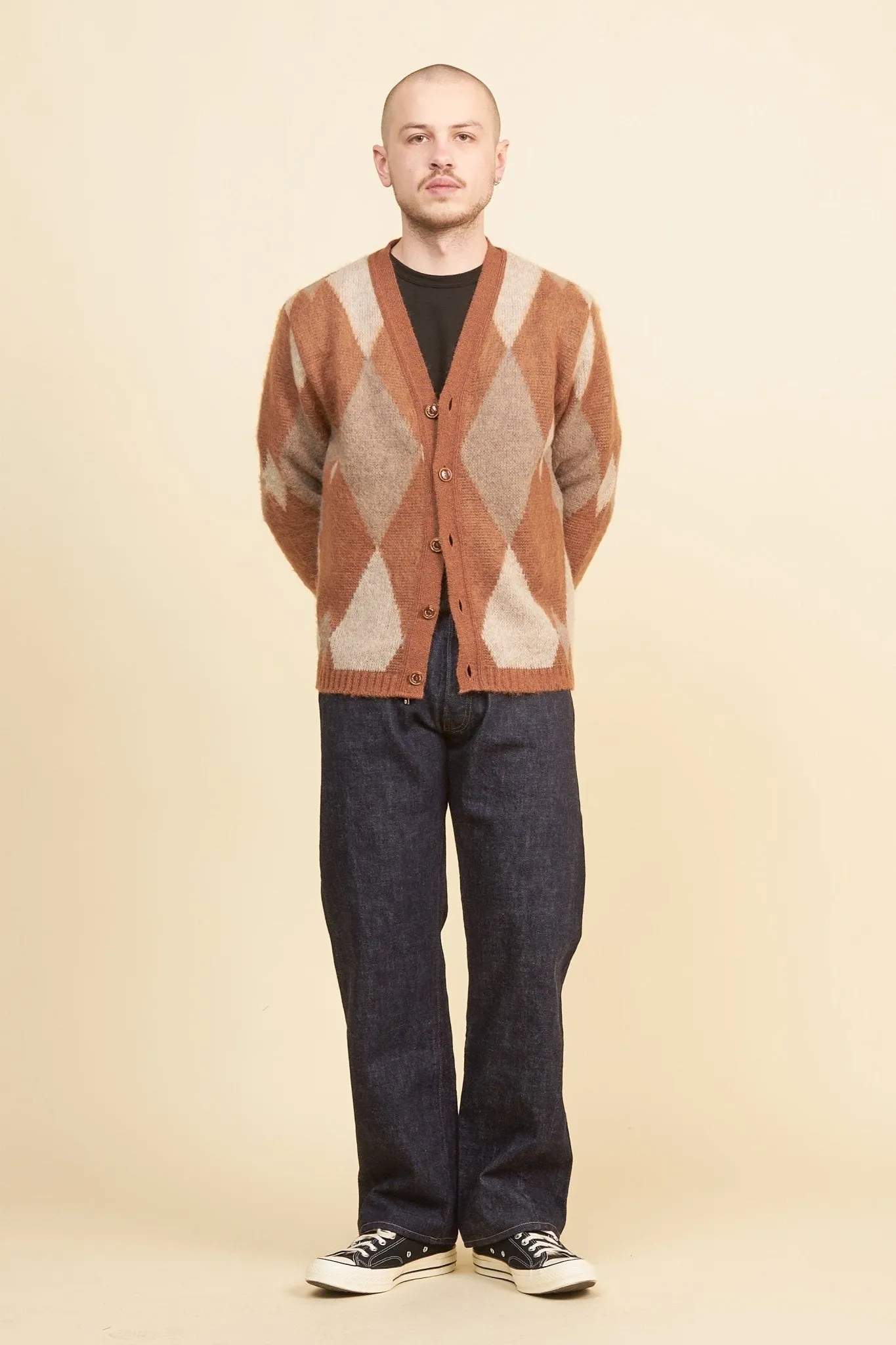 Rats Argyle Mohair Knit Cardigan - Brown