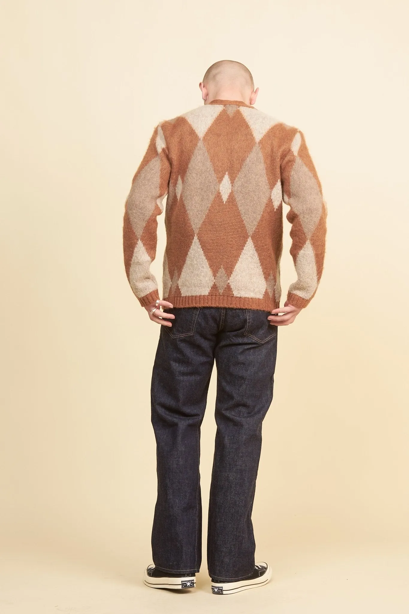 Rats Argyle Mohair Knit Cardigan - Brown