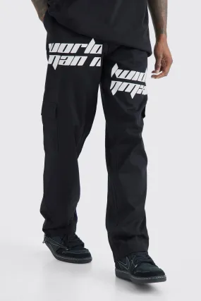 Relaxed Cargo Spliced Text Print Pants