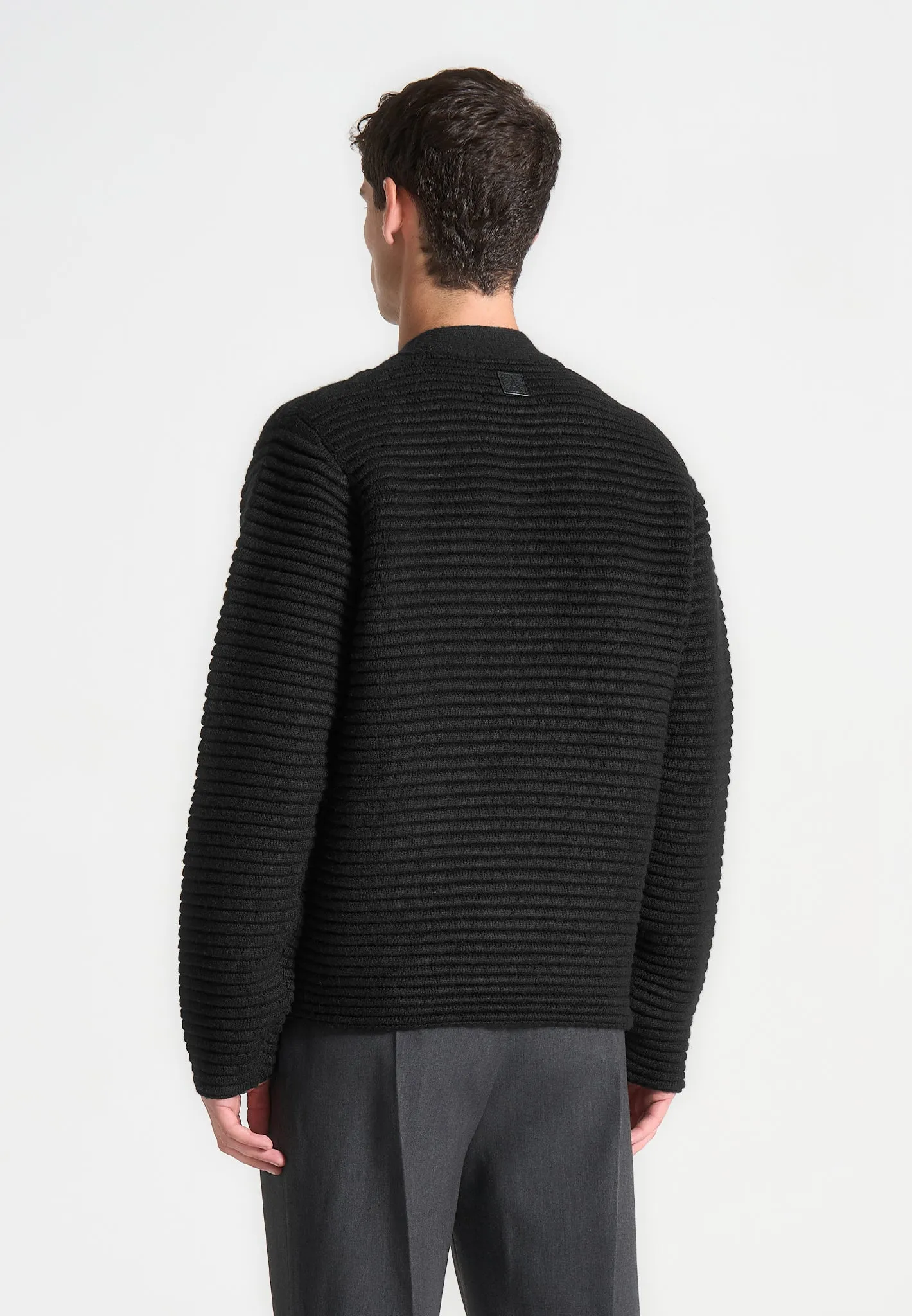 Ribbed Knit Cardigan - Black