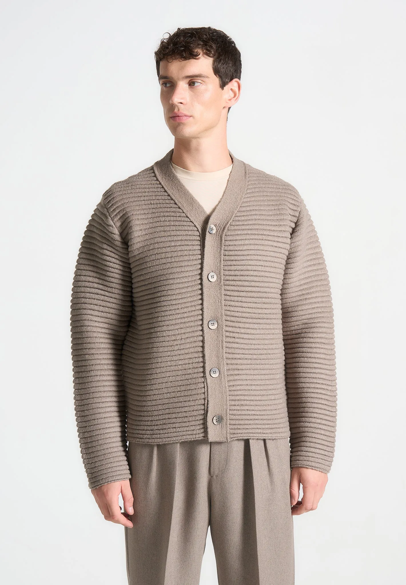 Ribbed Knit Cardigan - Taupe