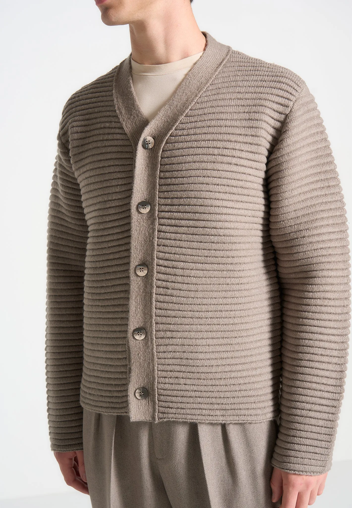 Ribbed Knit Cardigan - Taupe