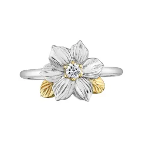 Shelly Purdy 14K White and Yellow Gold British Columbia Pacific Dogwood (0.10ct) Canadian Maple Leaf Diamond Ring