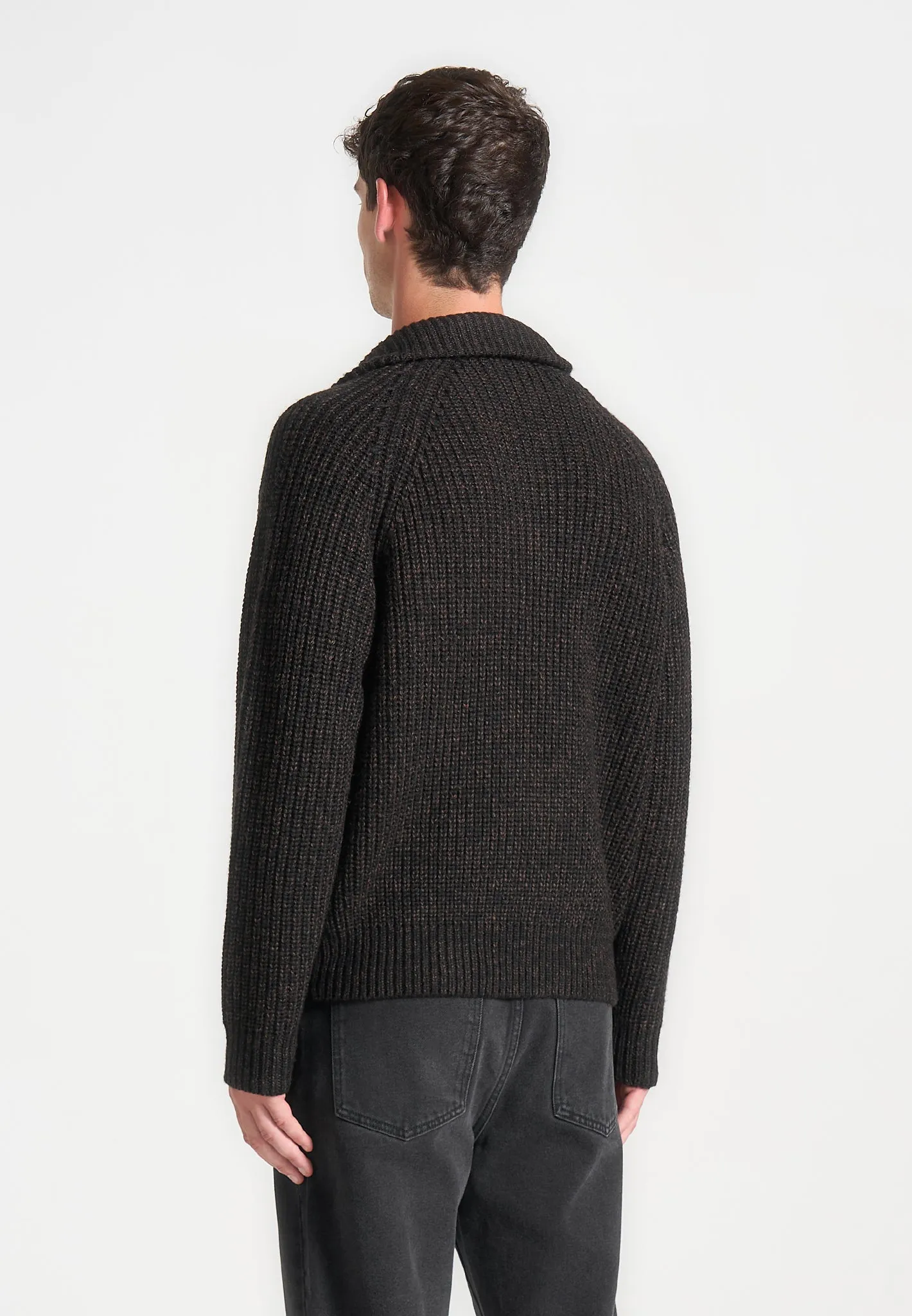 Speckled Wool Zip Up Cardigan - Black