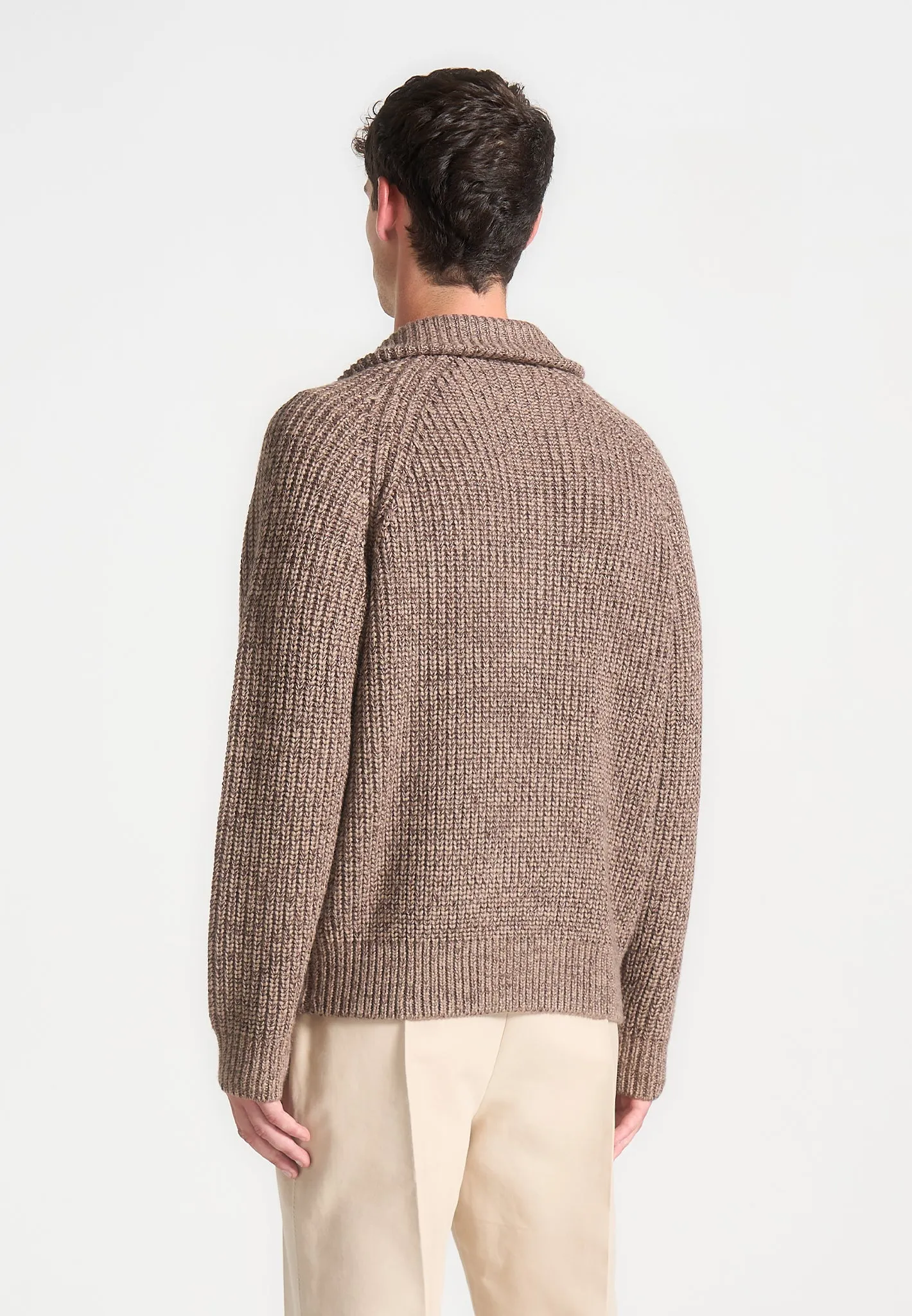 Speckled Wool Zip Up Cardigan - Taupe