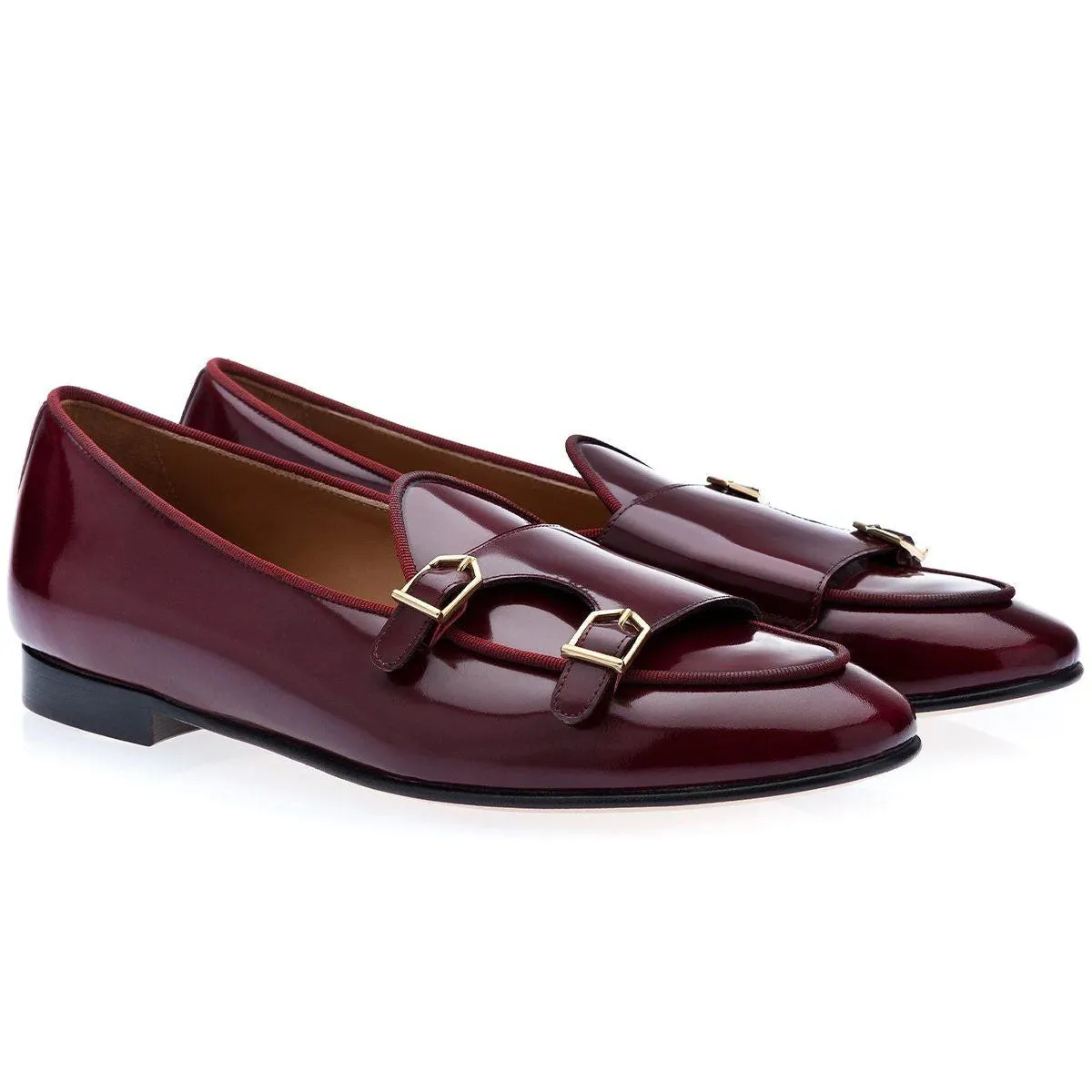 SUPERGLAMOUROUS Tangerine 7 Men's Shoes Burgundy Polished Leather Monk-Straps Belgian Loafers (SPGM1049)