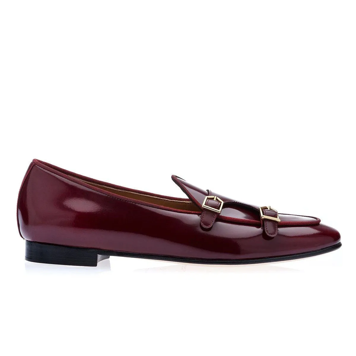 SUPERGLAMOUROUS Tangerine 7 Men's Shoes Burgundy Polished Leather Monk-Straps Belgian Loafers (SPGM1049)