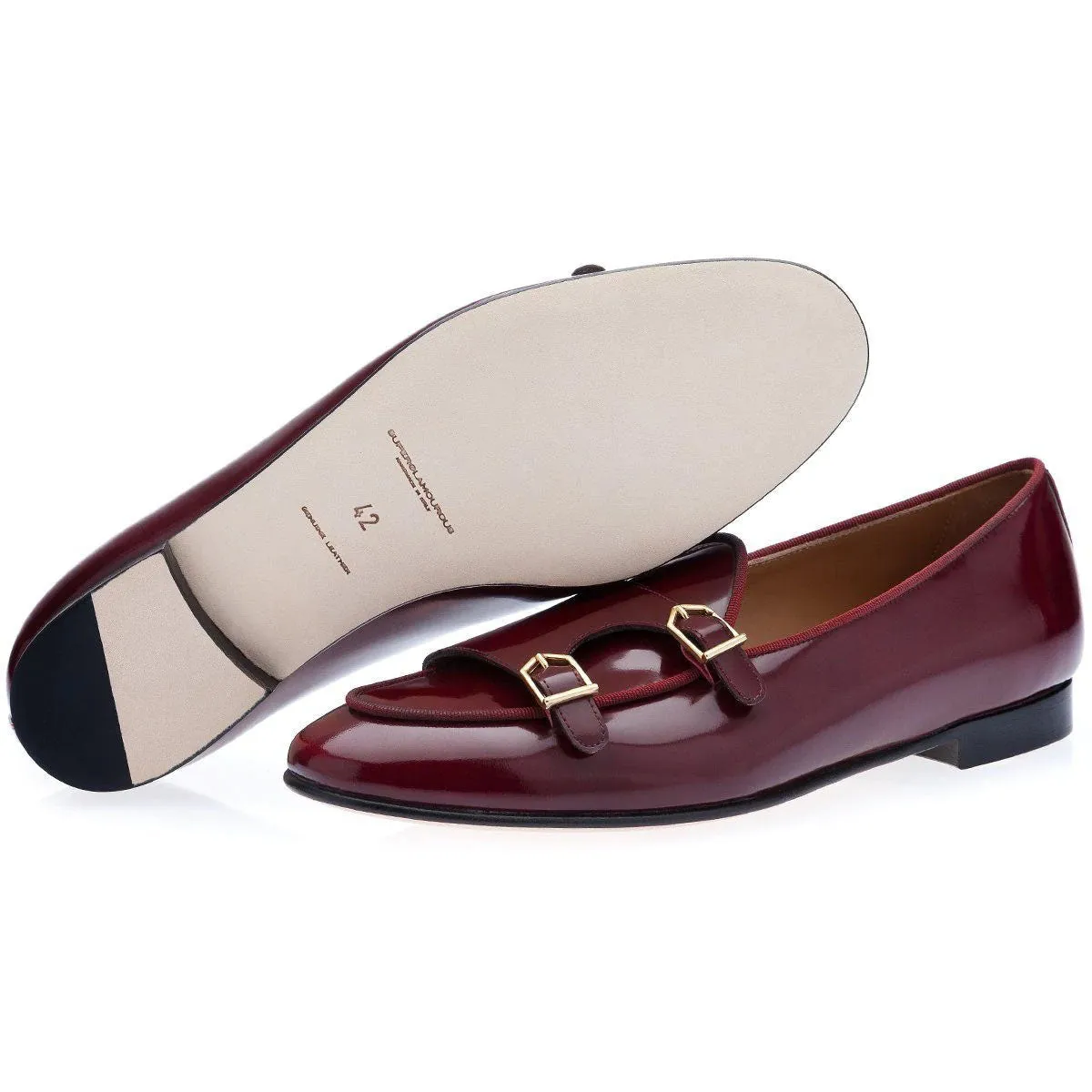 SUPERGLAMOUROUS Tangerine 7 Men's Shoes Burgundy Polished Leather Monk-Straps Belgian Loafers (SPGM1049)