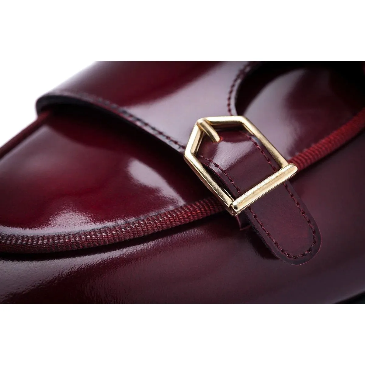 SUPERGLAMOUROUS Tangerine 7 Men's Shoes Burgundy Polished Leather Monk-Straps Belgian Loafers (SPGM1049)