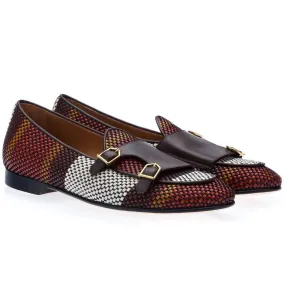 SUPERGLAMOUROUS Tangerine 7 Tetris Men's Shoes Multi-Color Hand-Loomed Leather Monk-Straps Belgian Loafers (SPGM1044)