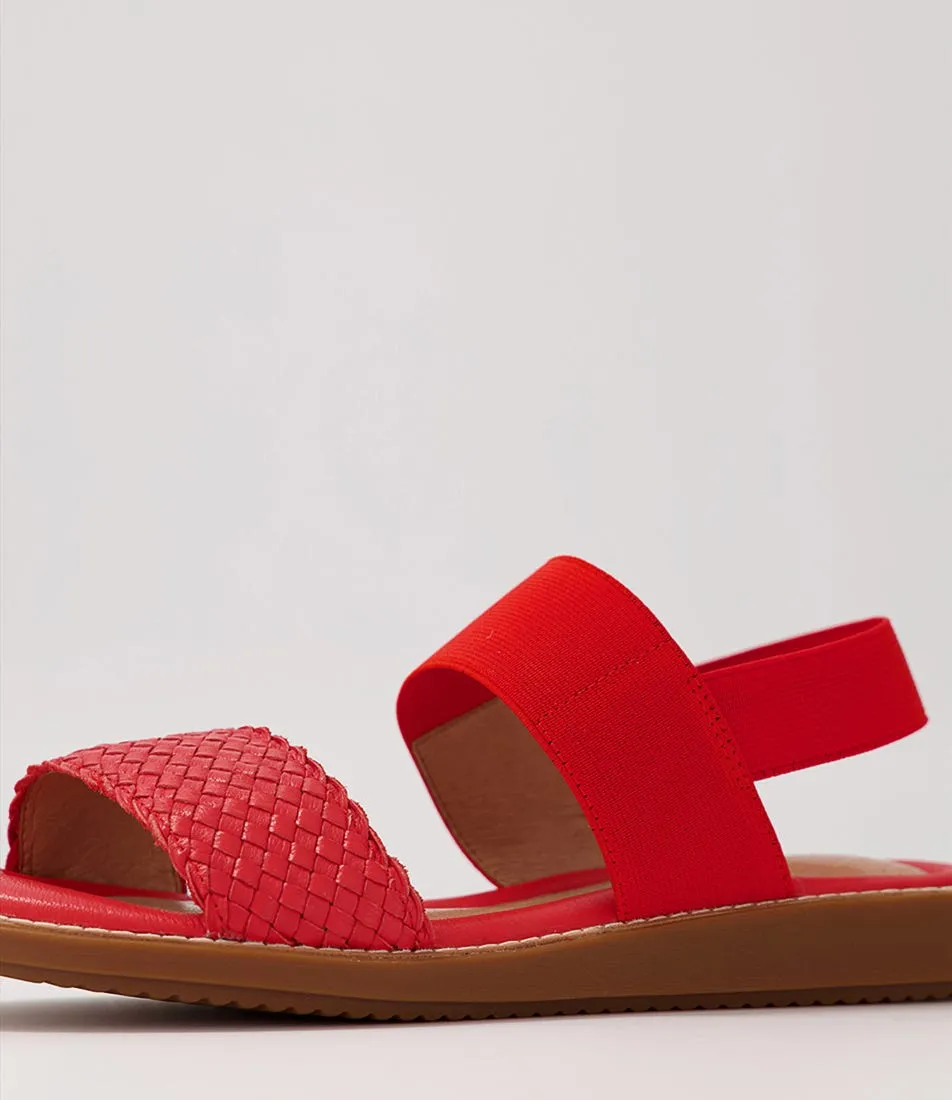 SUPERSOFT Simones Red Leather Elastic Sandals Gs