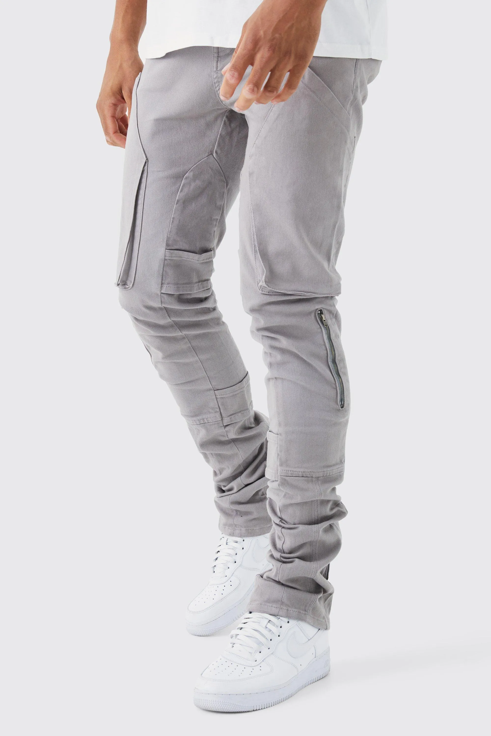 Tall Fixed Waist Skinny Stacked Gusset Strap Cargo Pants