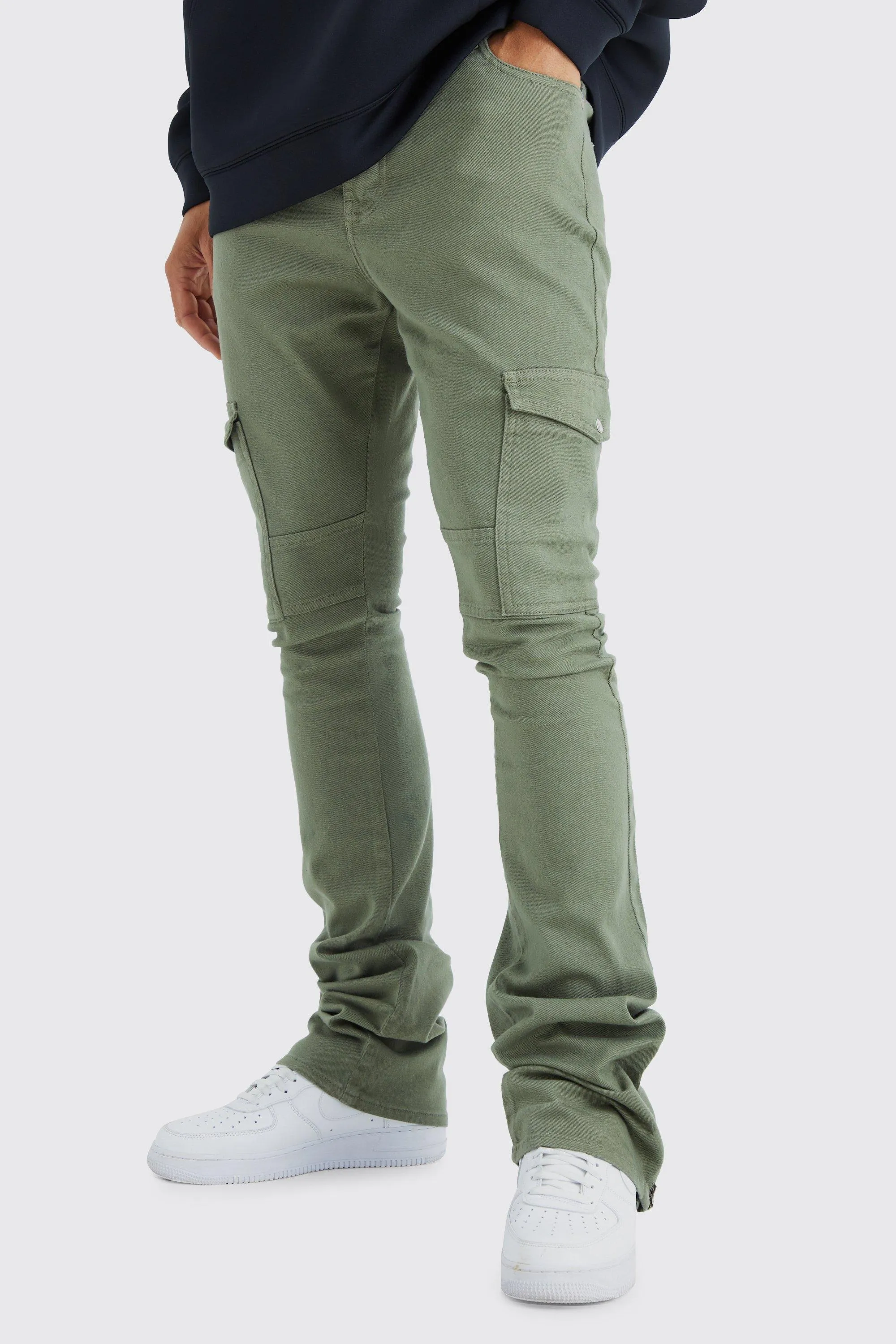 Tall Fixed Waist Skinny Stacked Zip Gusset Cargo Pants