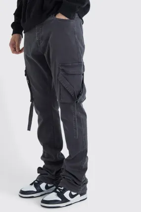 Tall Fixed Waist Slim Stacked Flare Strap Cargo Pants