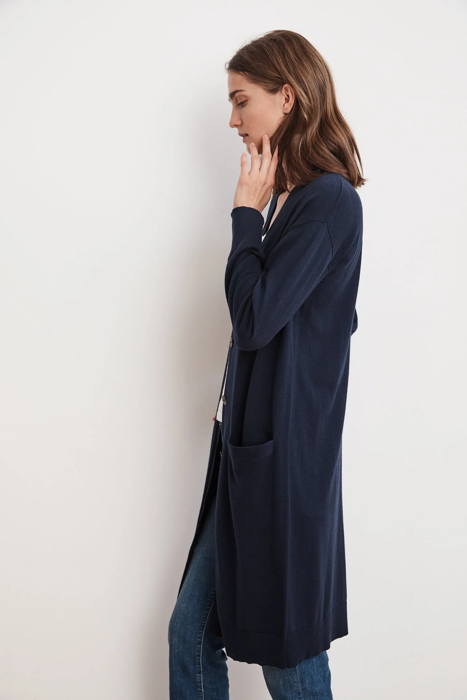 TANIA LIGHTWEIGHT COTTON CASHMERE DUSTER CARDIGAN IN MARIN