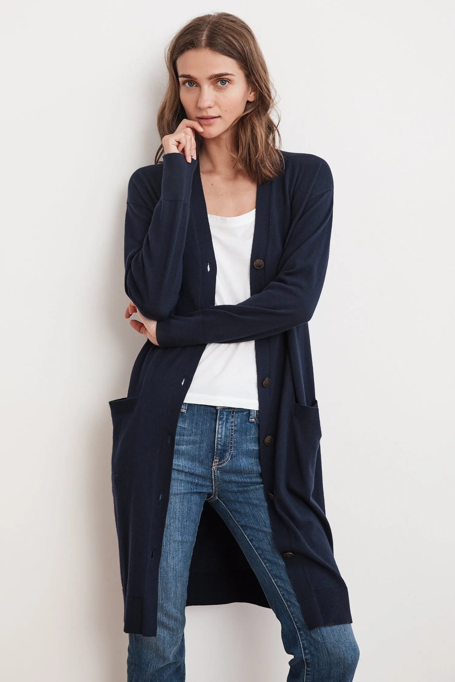 TANIA LIGHTWEIGHT COTTON CASHMERE DUSTER CARDIGAN IN MARIN