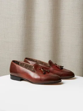 Tassel Loafers in Brown Hand-Painted Patina Leather