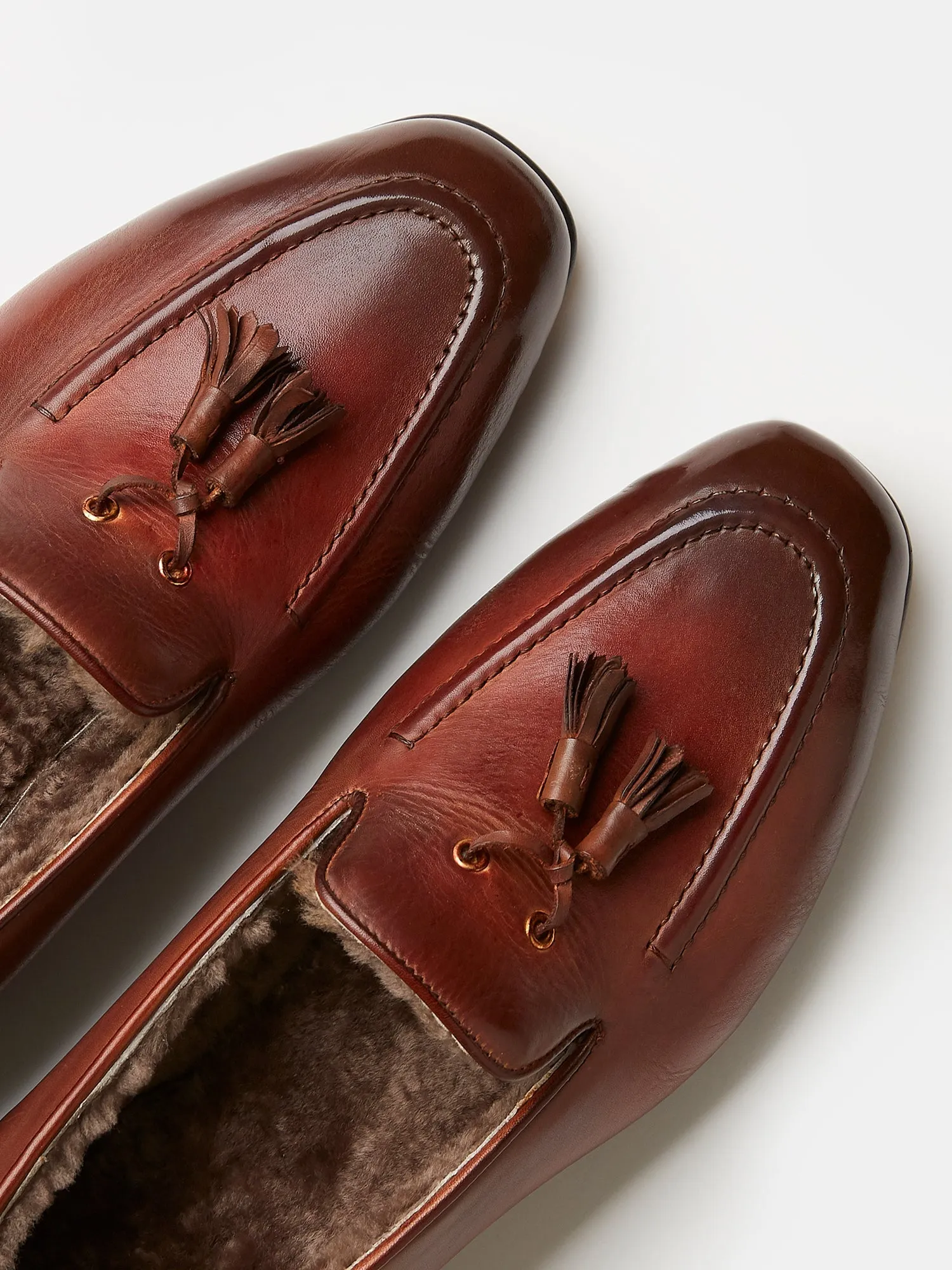 Tassel Loafers in Brown Hand-Painted Patina Leather