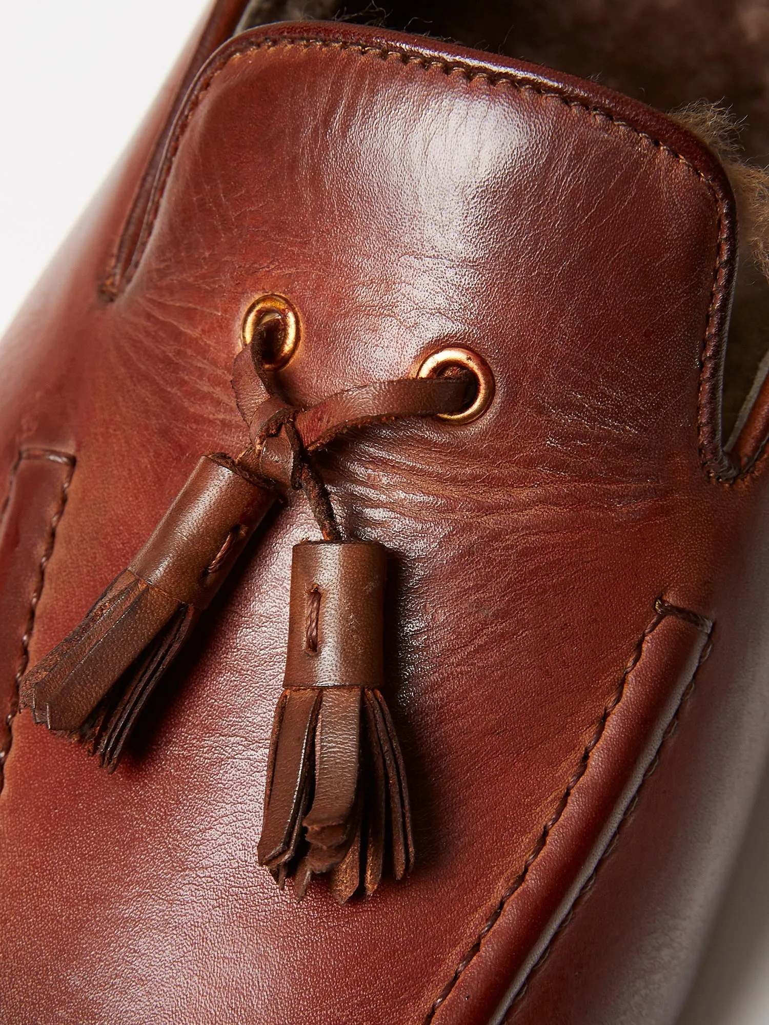 Tassel Loafers in Brown Hand-Painted Patina Leather