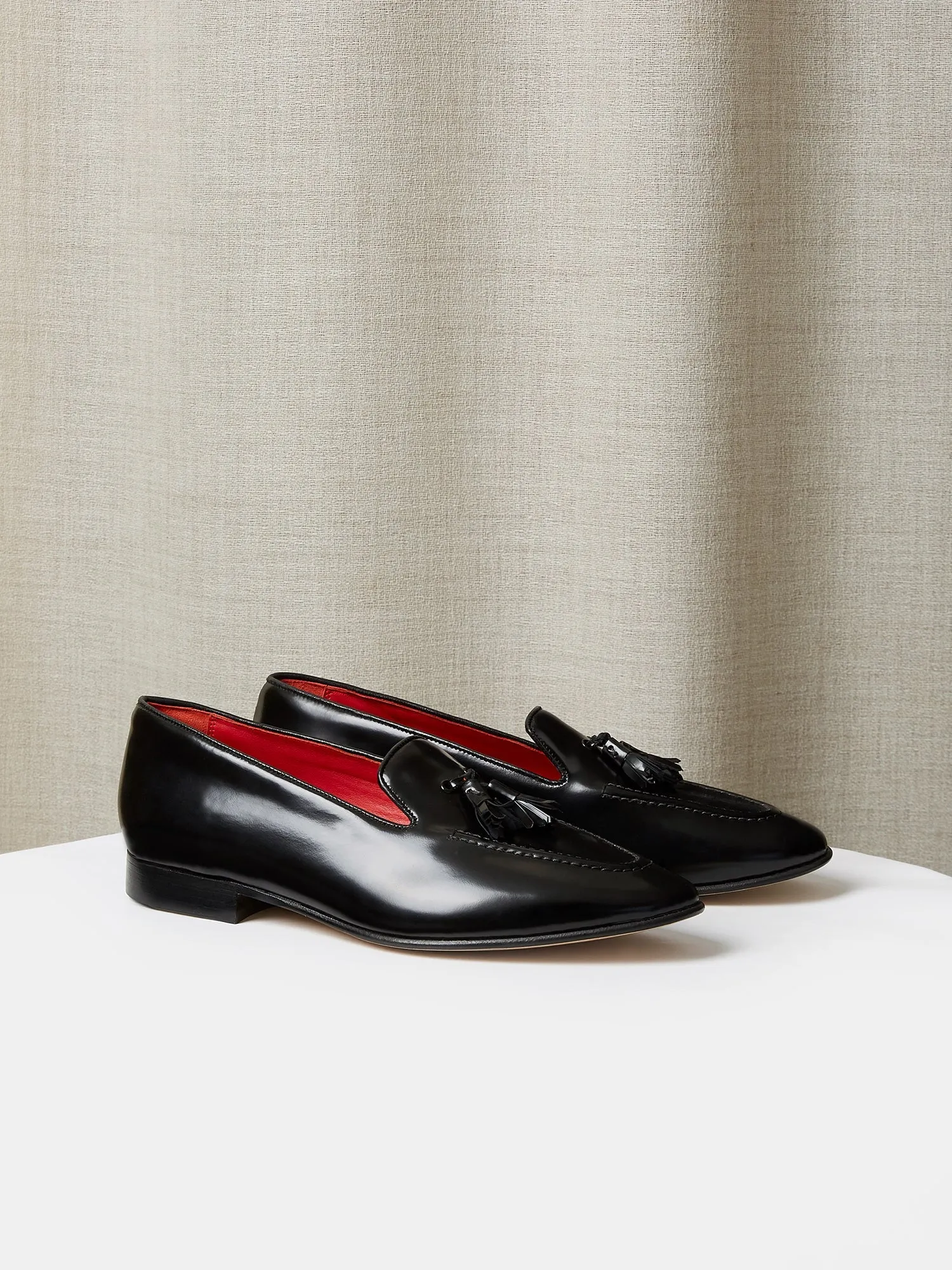 Tassel Loafers in High-Shine Black French Calf Leather