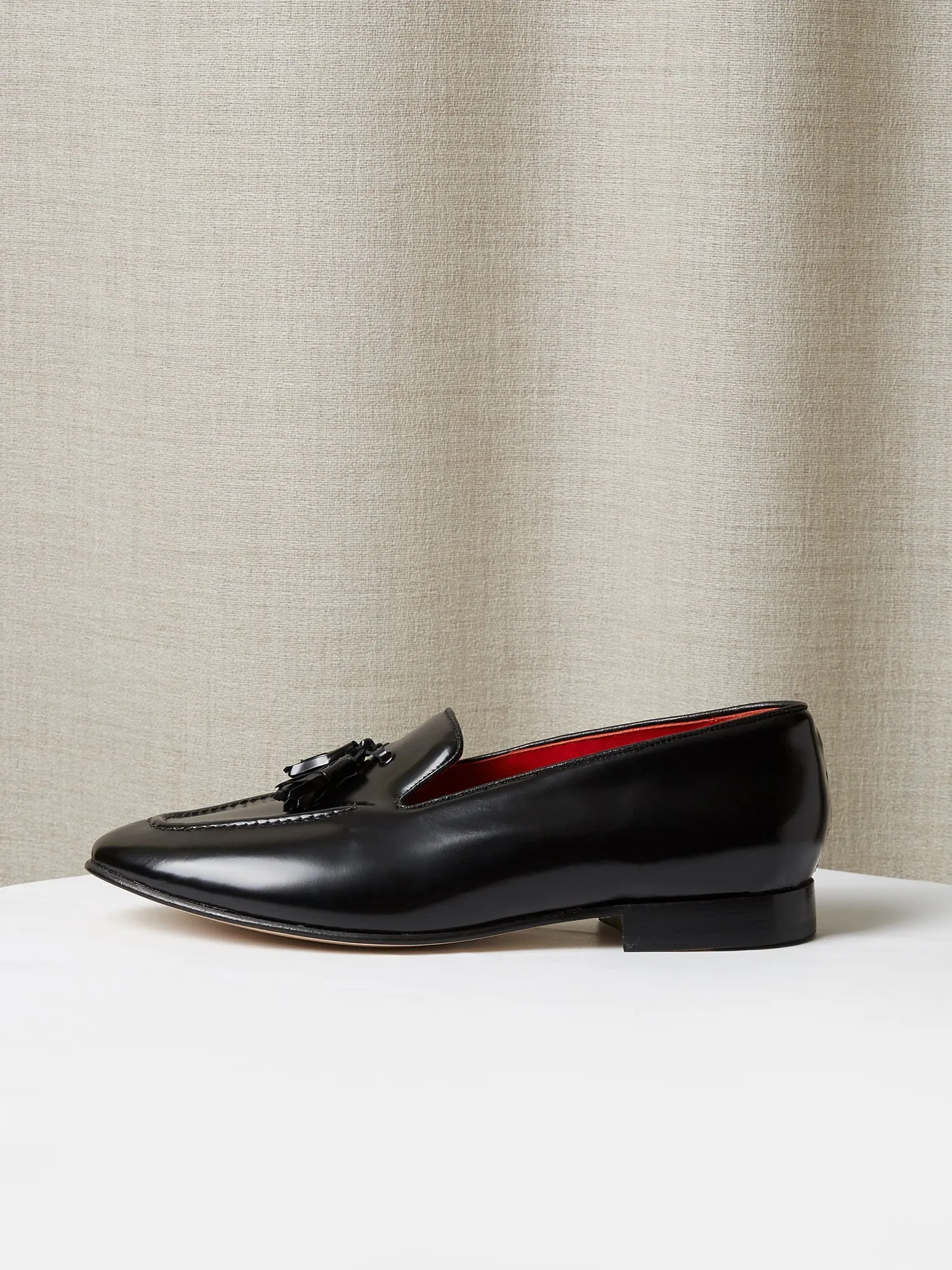 Tassel Loafers in High-Shine Black French Calf Leather