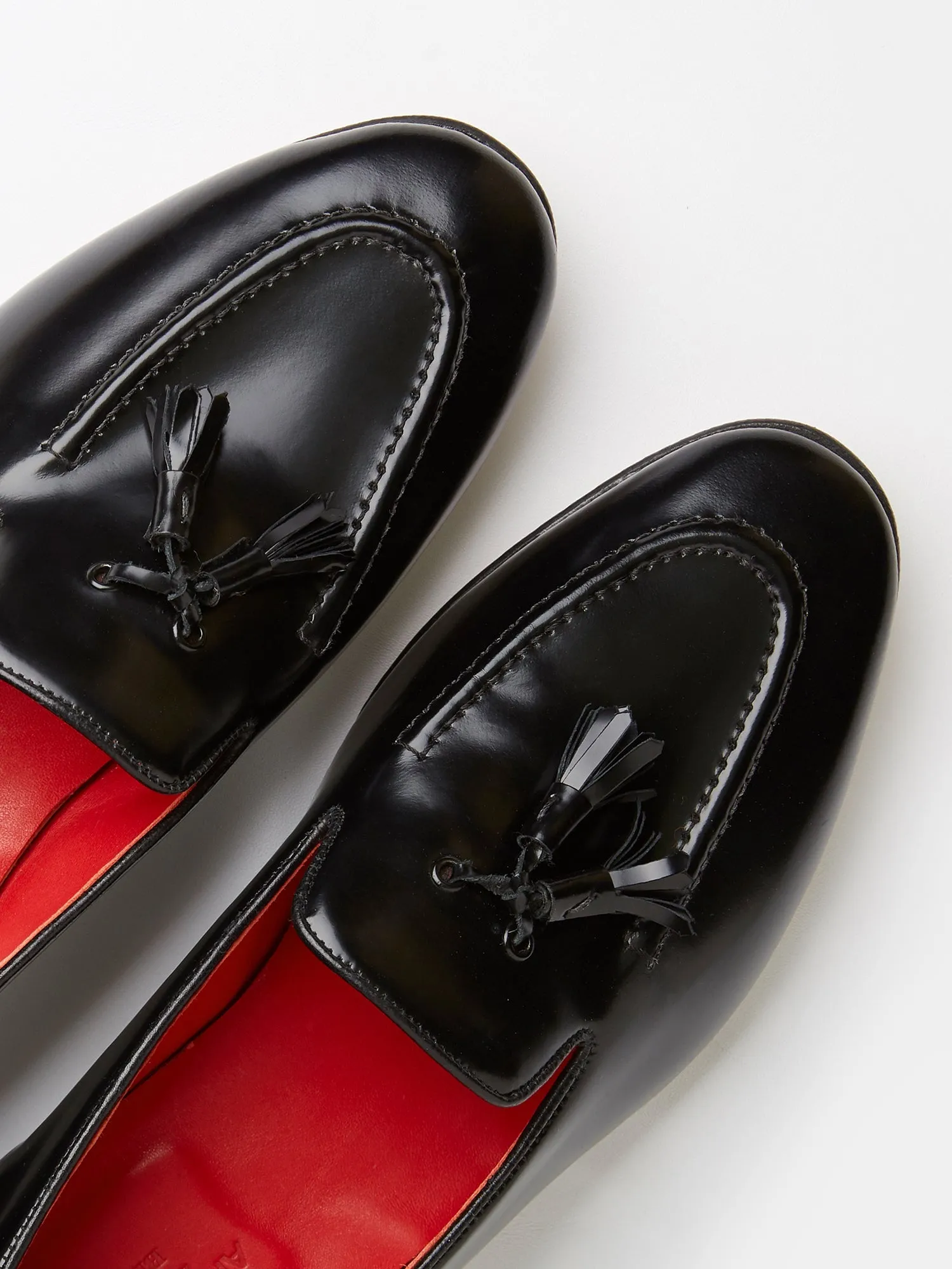 Tassel Loafers in High-Shine Black French Calf Leather