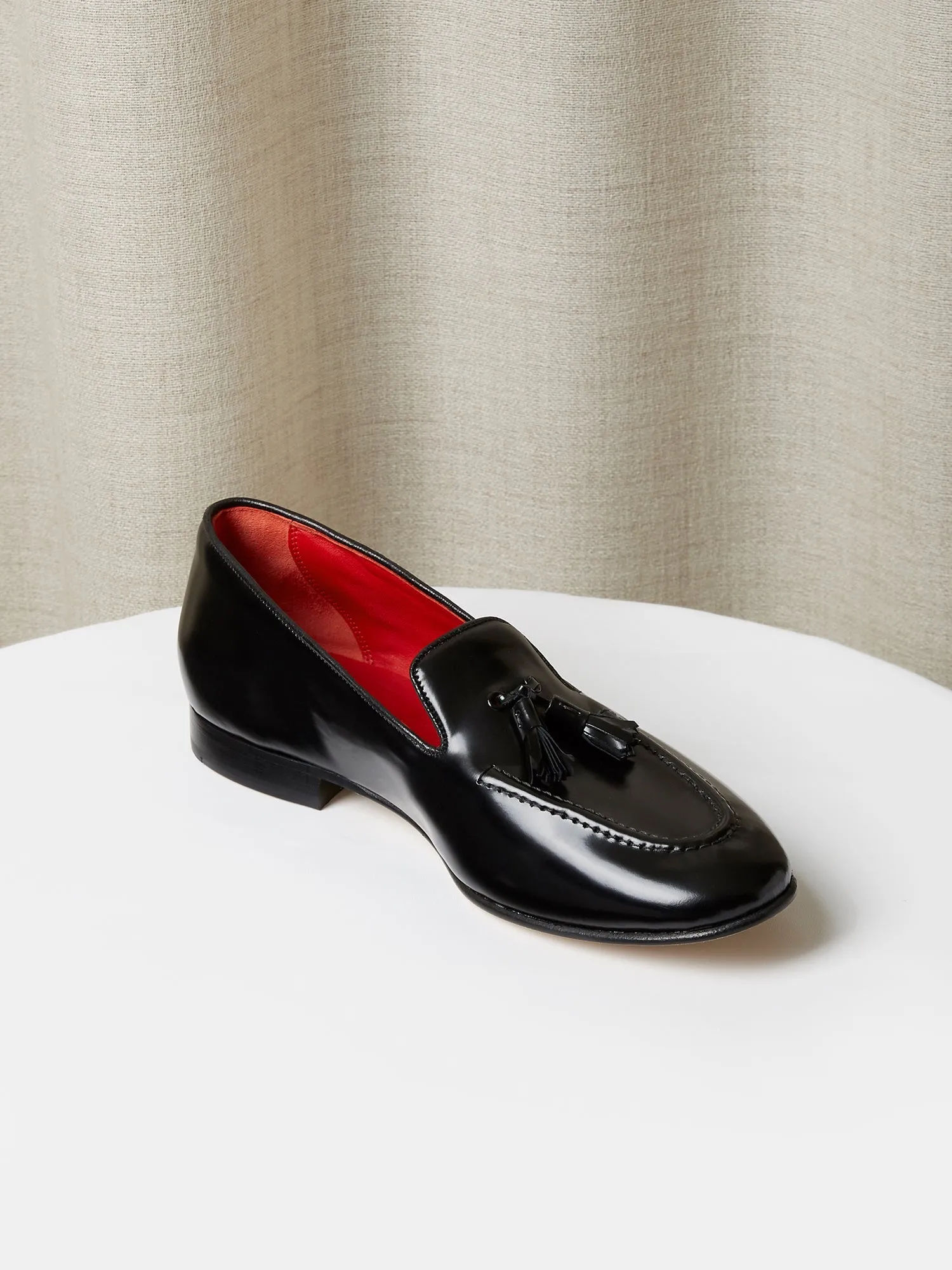 Tassel Loafers in High-Shine Black French Calf Leather