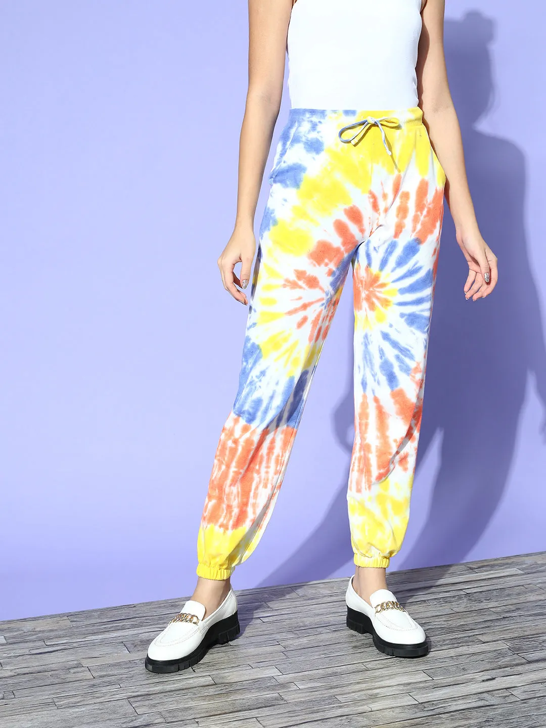 Women Blue & Rust Terry Spiral Tie-Dye Joggers