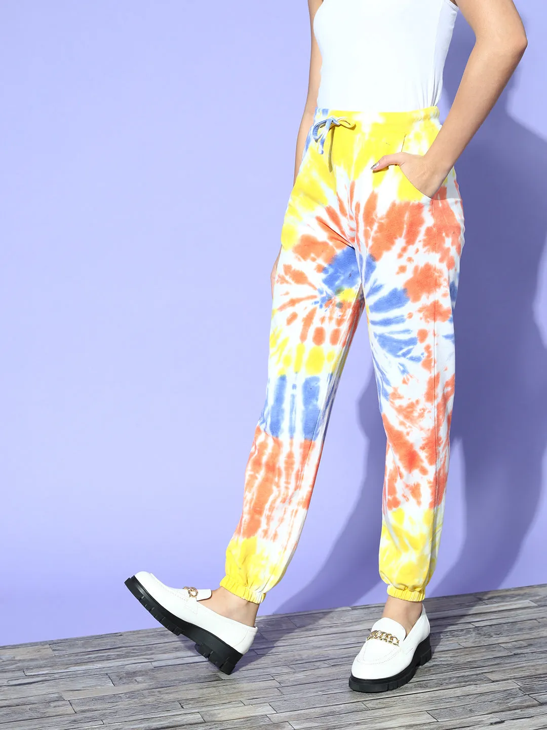 Women Blue & Rust Terry Spiral Tie-Dye Joggers