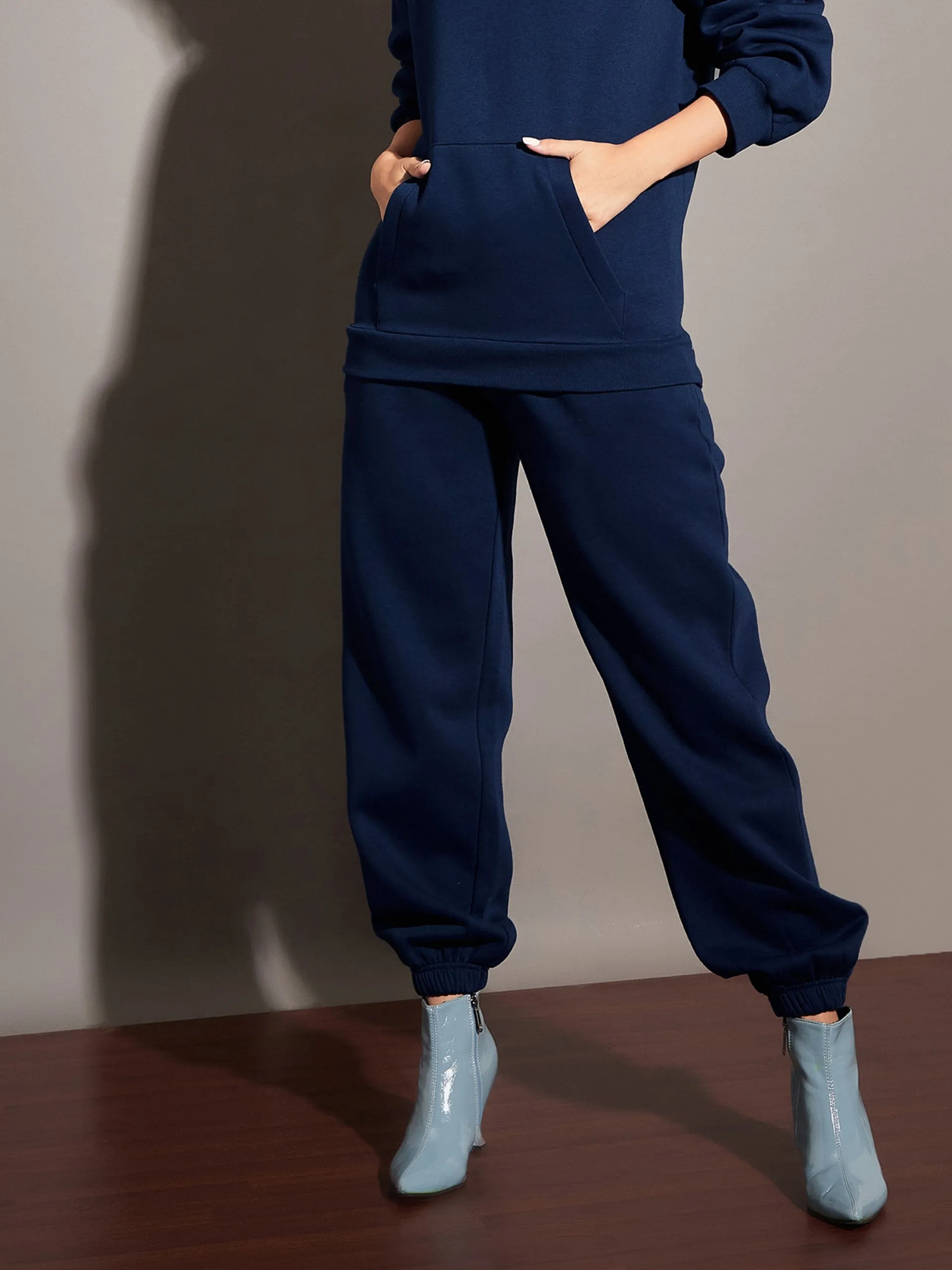 Women Navy Fleece Baggy Joggers