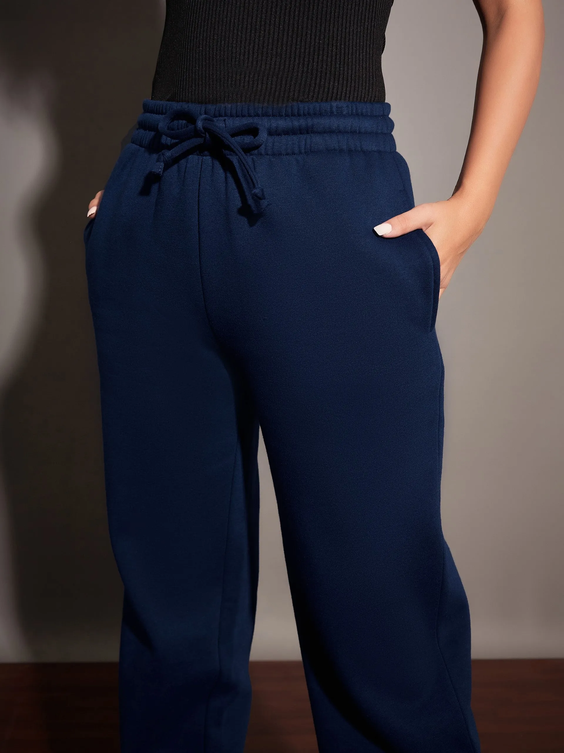 Women Navy Fleece Baggy Joggers