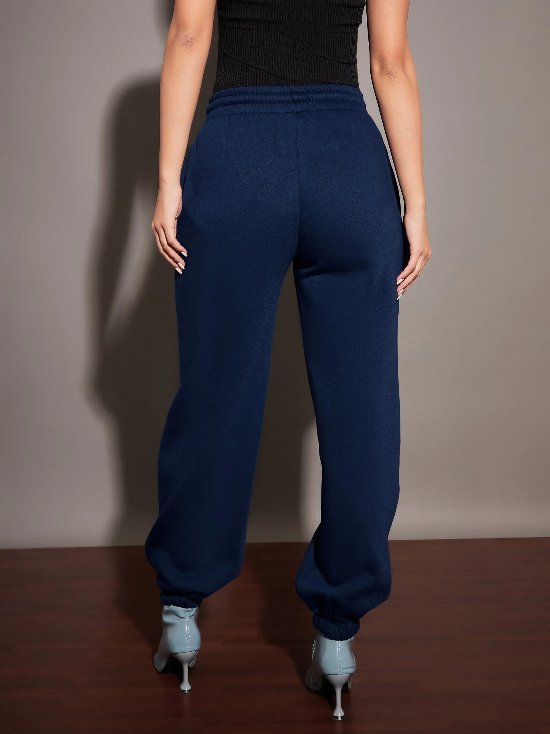 Women Navy Fleece Baggy Joggers