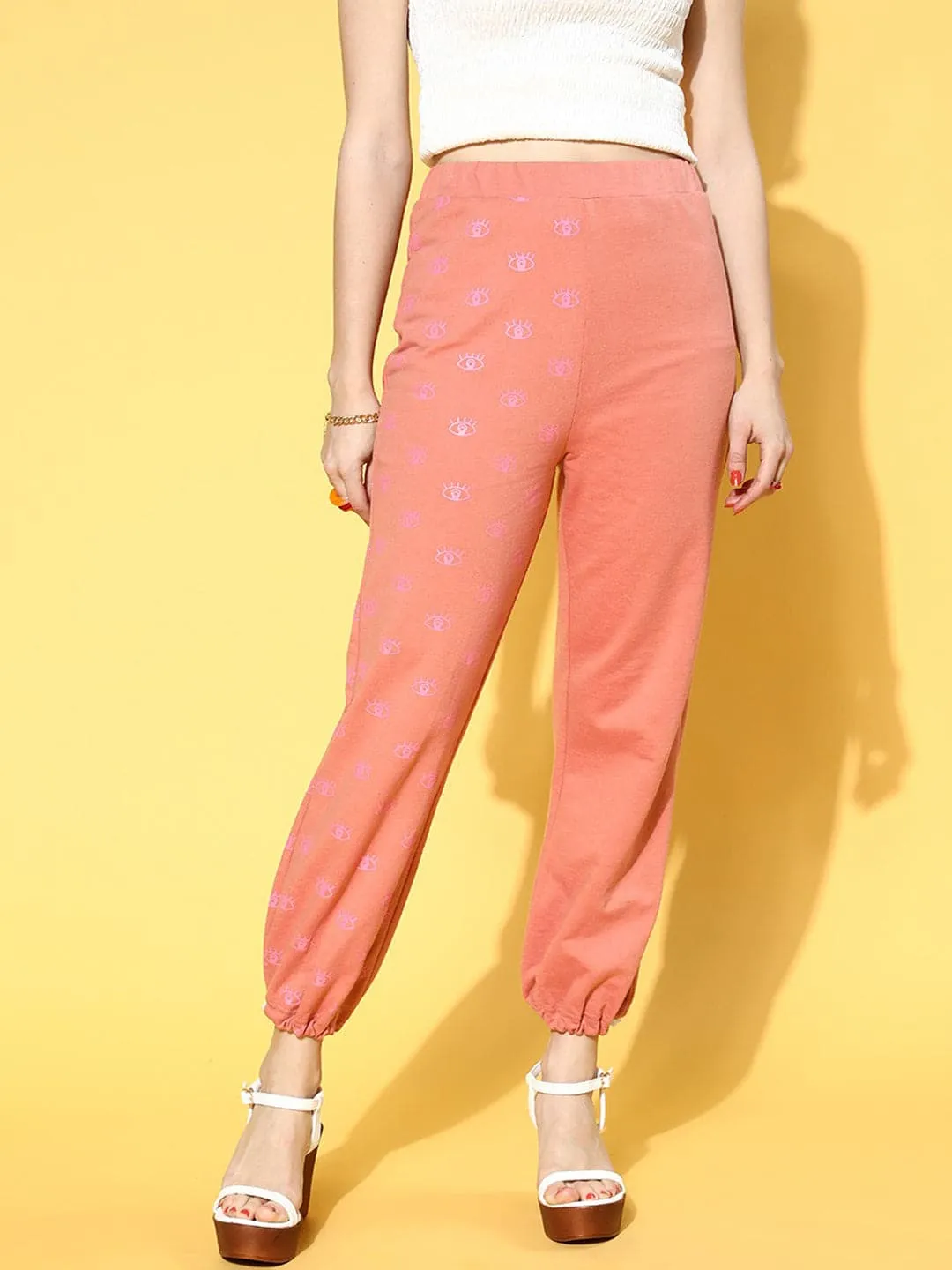 Women Peach Eye Print Cargo Joggers