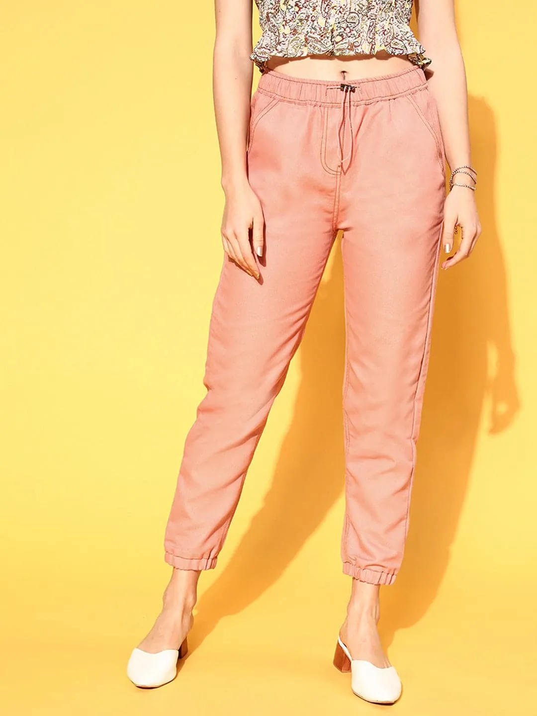 Women Pink Denim Joggers