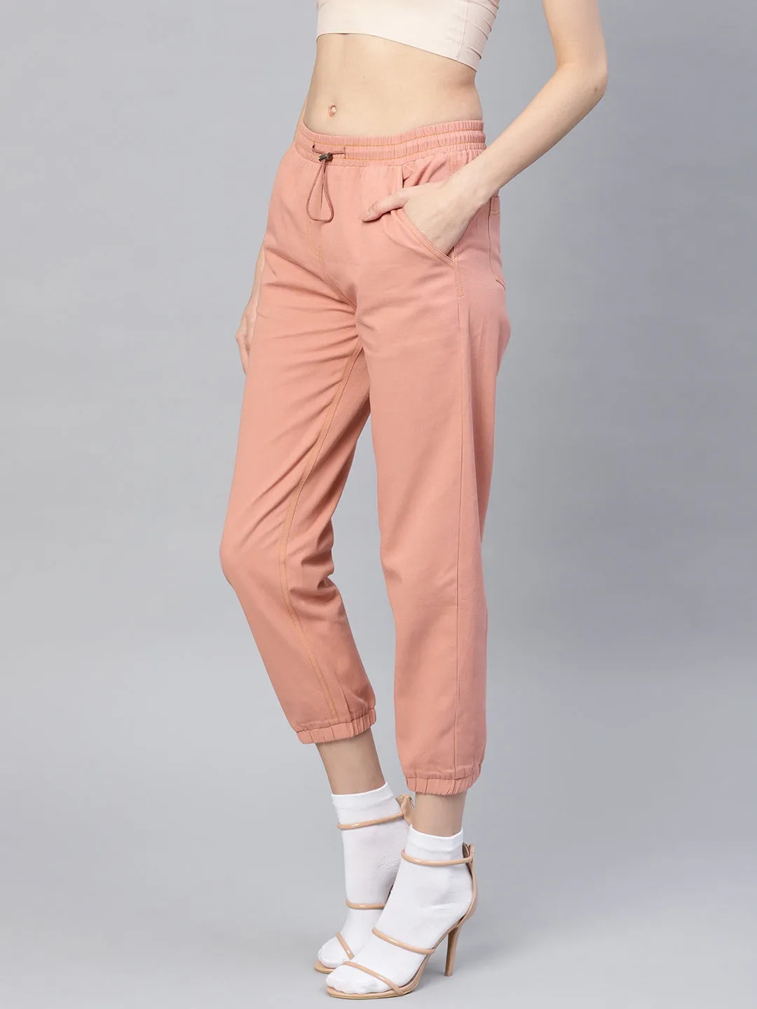 Women Pink Denim Joggers