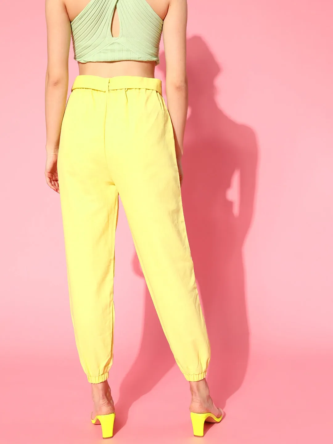 Women Yellow Belted Joggers