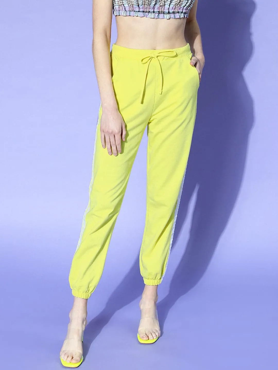 Women Yellow Double Side Tape Joggers