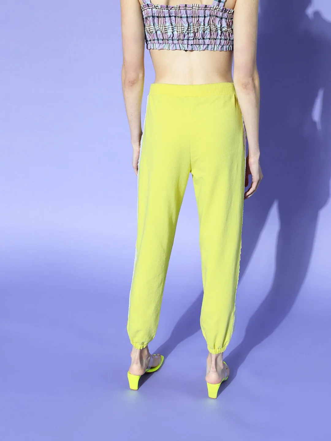 Women Yellow Double Side Tape Joggers