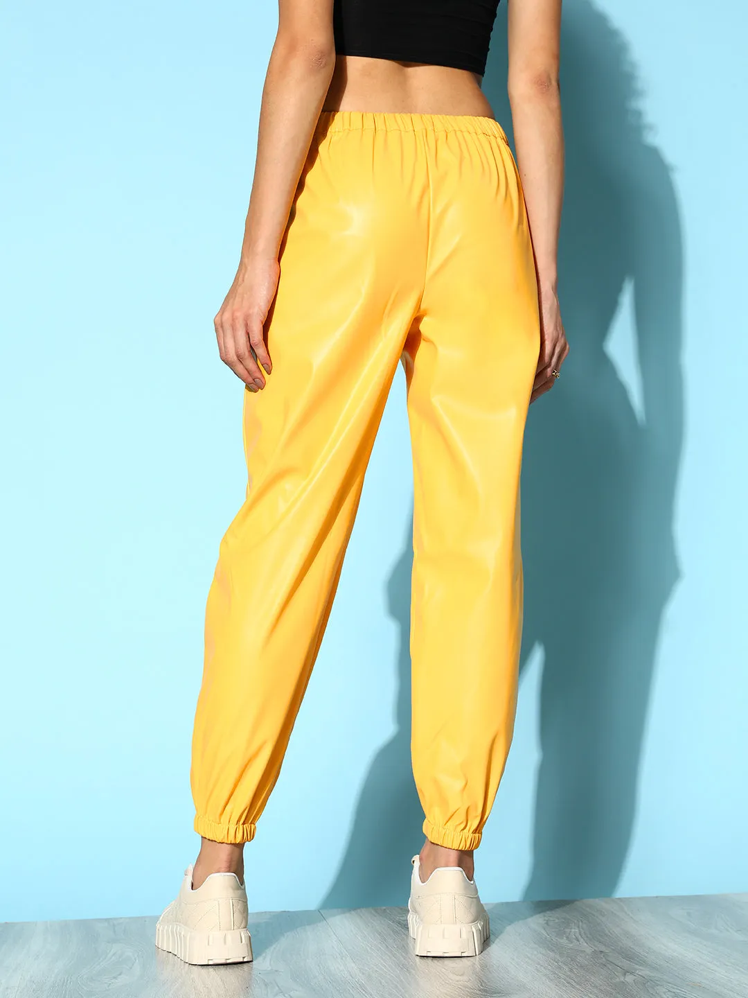 Women Yellow PU Joggers