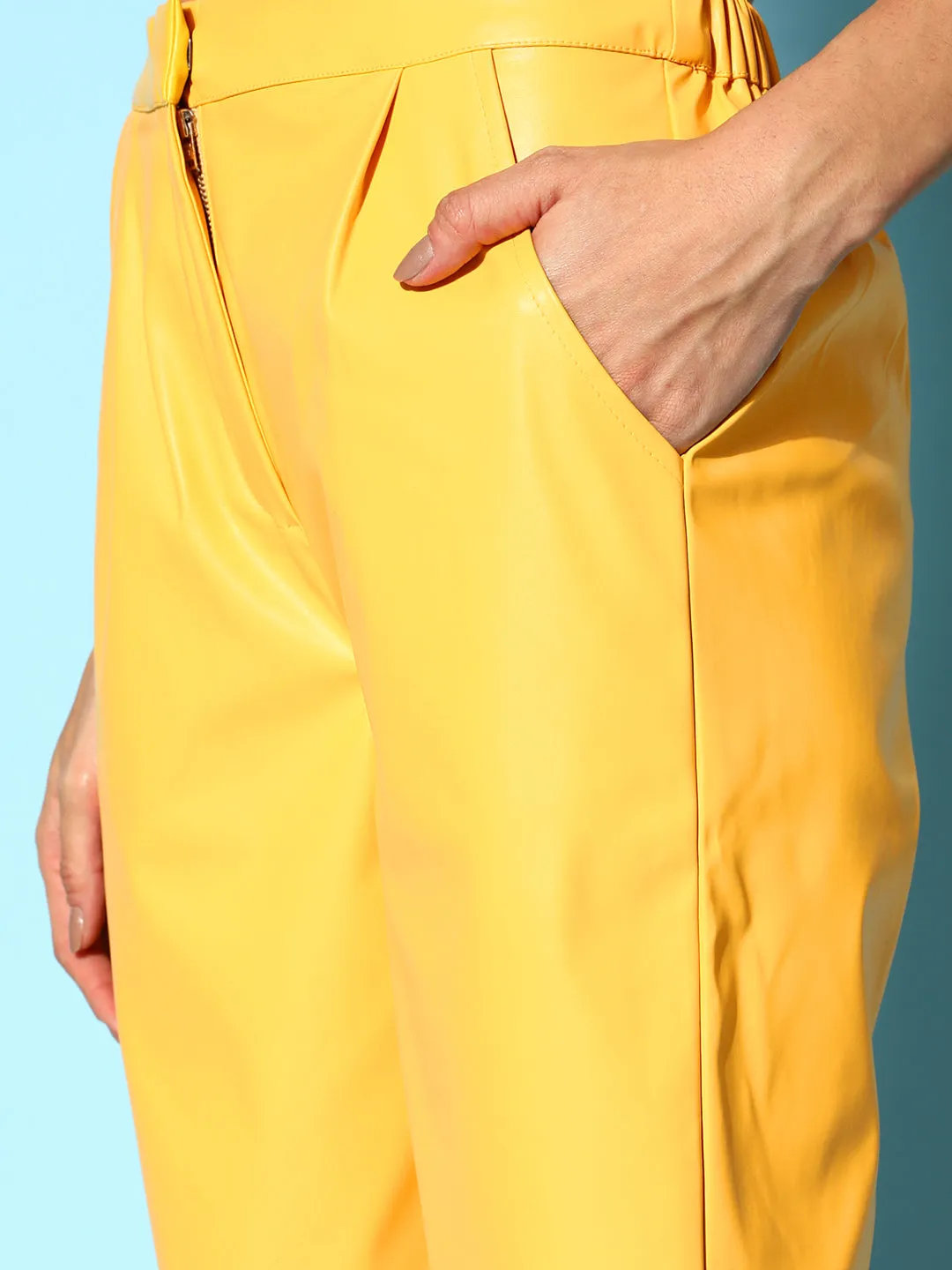 Women Yellow PU Joggers